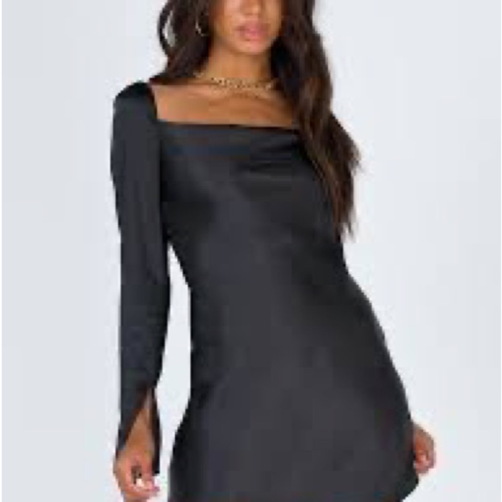 NWT Princess Polly Star Power Long Sleeve Black Silk Mini Dress Size 6